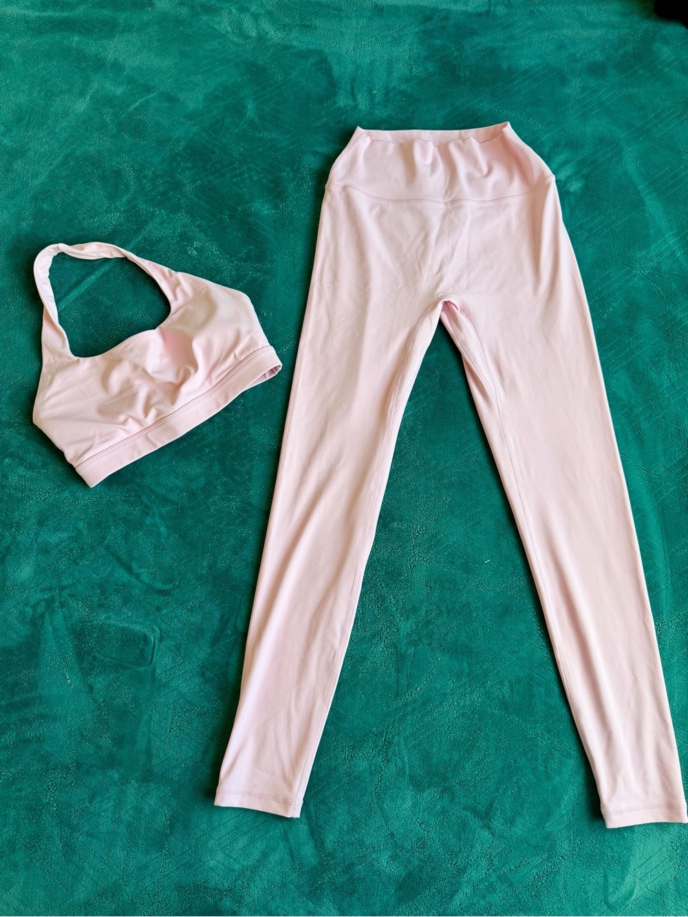 Women's Light Pink High-Waist Leggings and Racerback Sports Bra Set